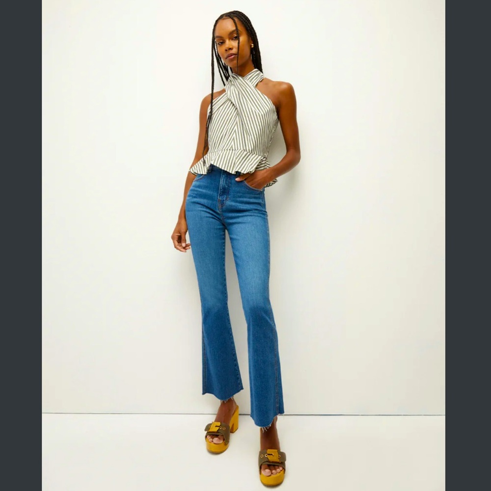 Veronica beard Carson kick flares raw hem serendipity wash 27